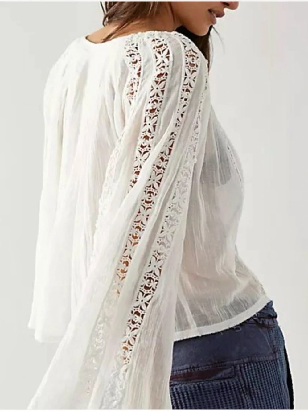 Free People FP One White Lace Crochet Boho Blouse XS
